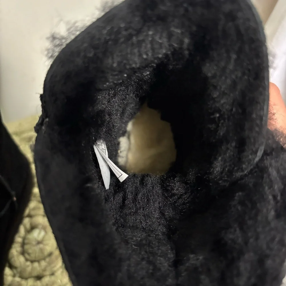NEW UGG Constantine Black Suede Genuine Lamb Shearling Lined Boot Size 7